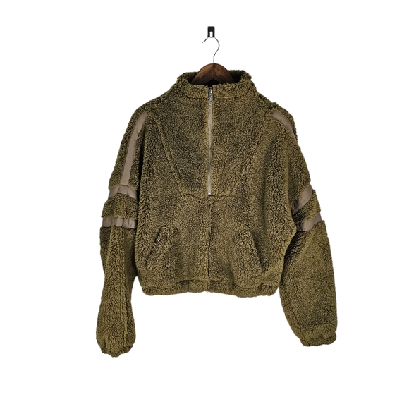 Free People Sweaters - Free People Movement Green Faux Sherpa Fuzzy Jacket Sz Xs
